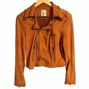 JKT NYC Studded Tan Leather Cropped Moto Jacket SIze Medium